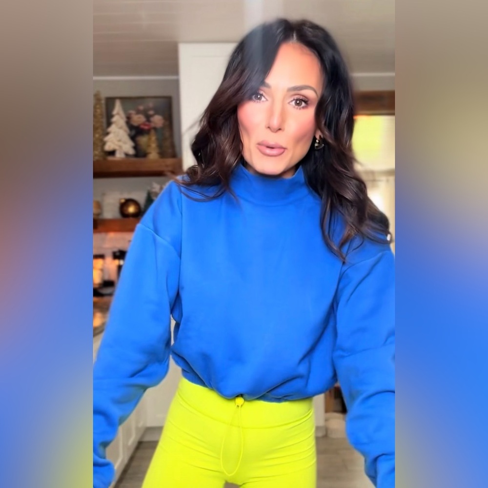 Blue Mock Neck Women's Sweatshirt